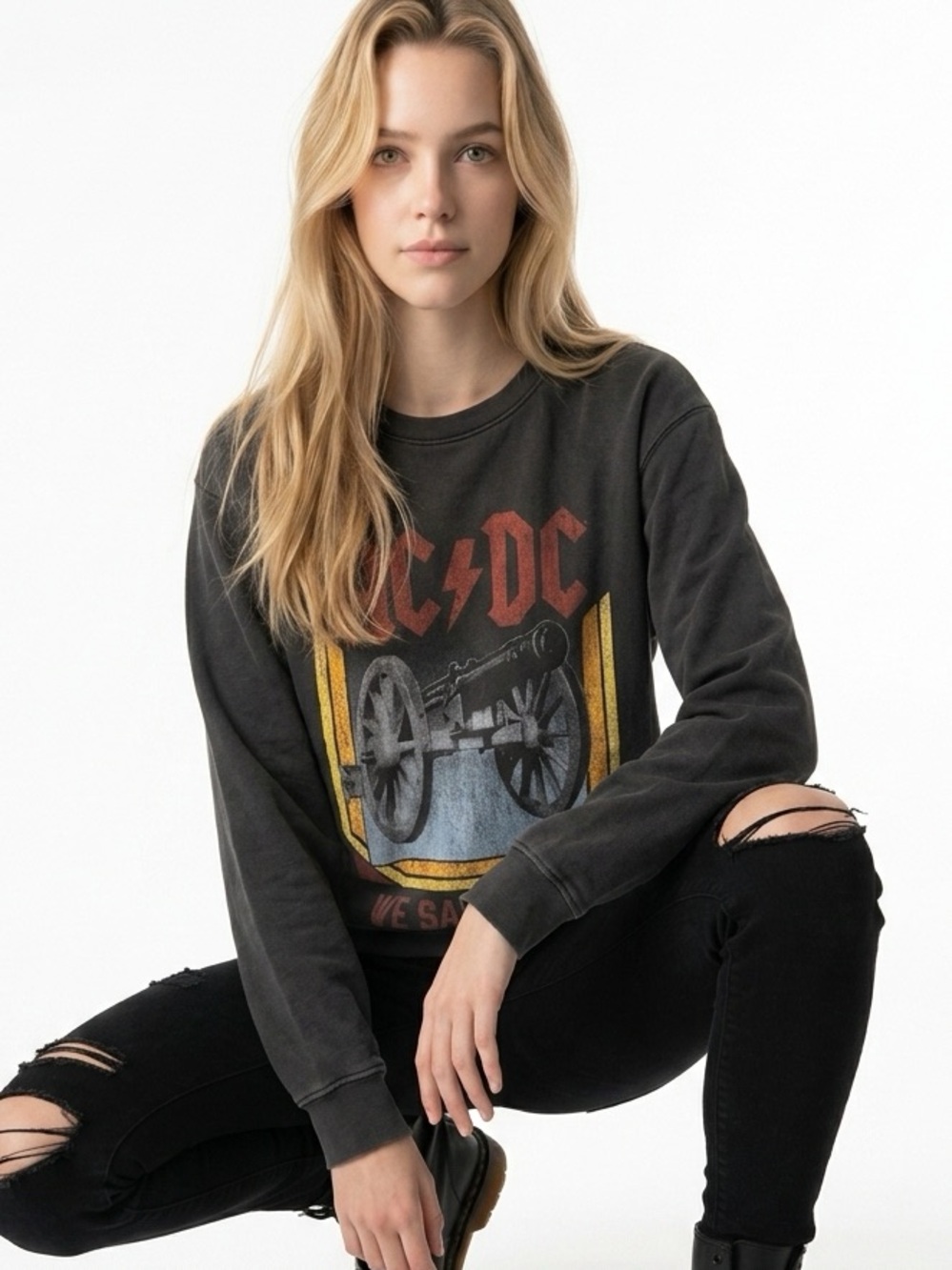 AC/DC "We Salute You" Unisex Crew Neck Sweatshirt Black Size M